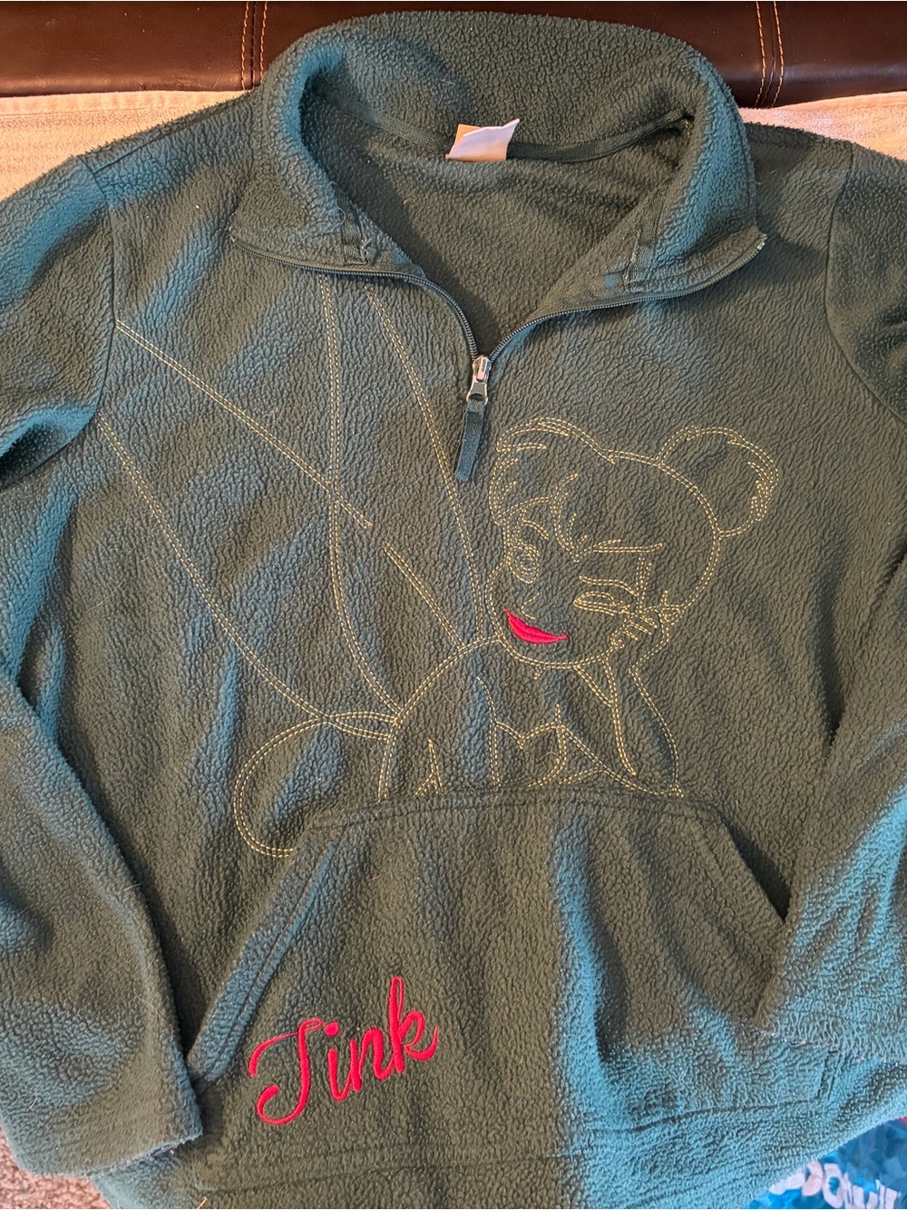 Disney Green Fleece Pullover with Pink Embroidery *read note*